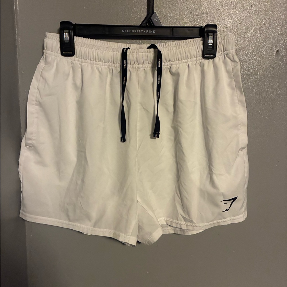 Gymshark White Men's Athletic Training Shorts with Black Drawstring